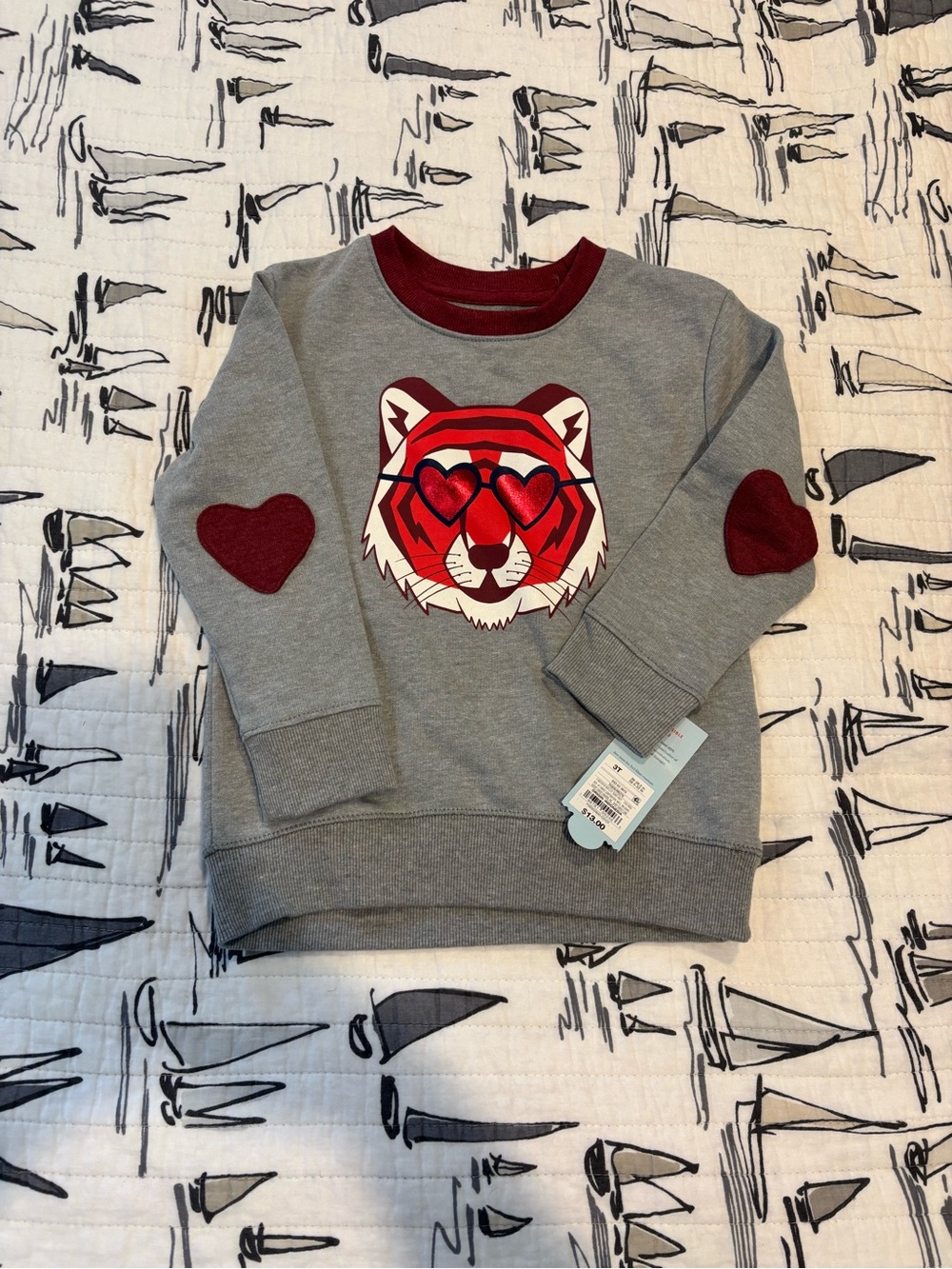Cat & Jack Grey Sweatshirt with Red Tiger Heart Details